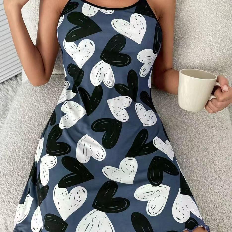 2025 Valentine's Day Red Heart Print Camisole Nightdress for Women