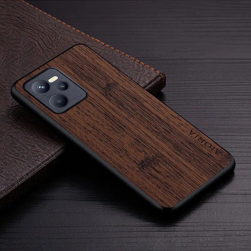 Case for Oppo Realme C35 Narzo 50A Prime Funda Bamboo Wood Pattern Leather Cover Luxury Coque for Realme Narzo 50a Prime Case
