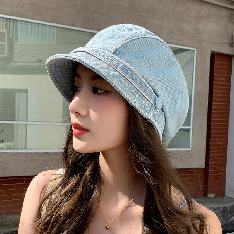 

Dongdaemun тот же ретро джинсовый утиный язычок штабелируемый берет весна и лето уличный модельный женский лицо маленькая шляпа художника M（56-58cm） светло-синий