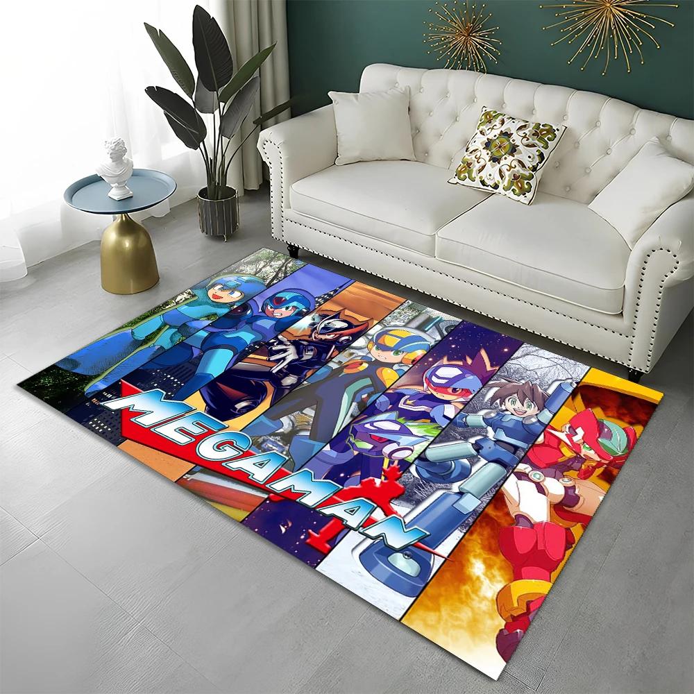 Retro Games Megaman Rockman Cartoon Carpet Rug for Home Living Room Bedroom Sofa Doormat Decor,Child Area Rug Non-slip Floor Mat