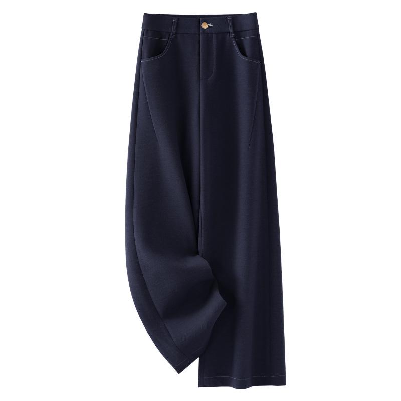 Women's 2024 Beige Cashmere Wide-Leg Pants - Autumn/Winter Style, Drapey Wool Straight-Leg Casuals.