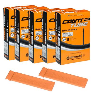 Dętka rowerowa Continental Race 28 S80 Wentyl Presta 80mm Dętka rowerowa Super Value Zestaw 5 dętek Conti 2 opony wyścigowe Conti 700x20-25 (Pakiet i dźwignie)