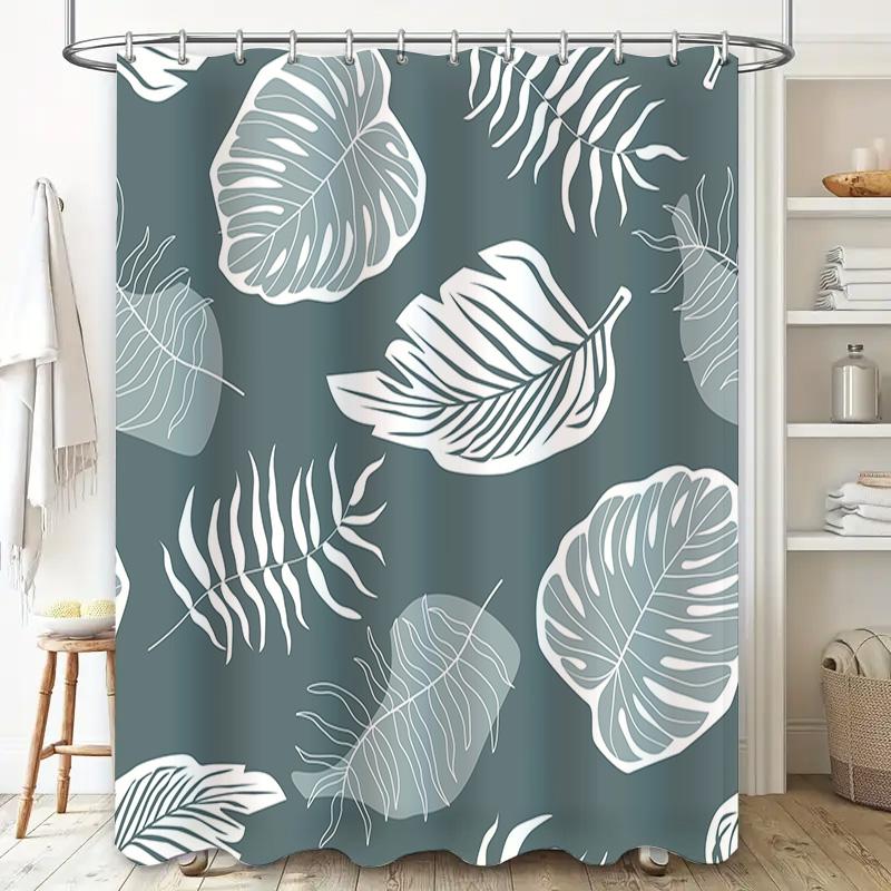 Green Monstera Shower Curtain White Palm Leaf Print Home Decor Waterproof Bath Liner For Bathroom Decorative Size: 72''X84'' (18