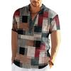 Vintage Men'S 3D Faion Patchwork Printed Irt Oversized Autumn  Collar Fce Lined Thiened Nine-Quarter Sve