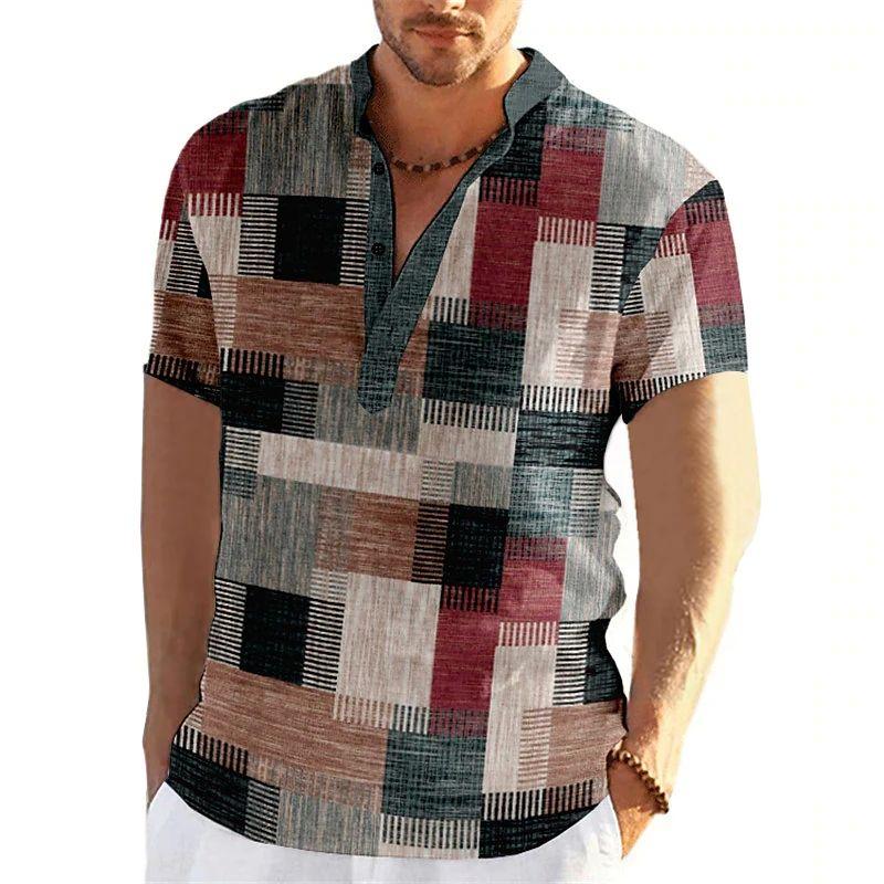 Vintage Men'S 3D Faion Patchwork Printed Irt Oversized Autumn Collar Fce Lined Thiened Nine-Quarter Sve