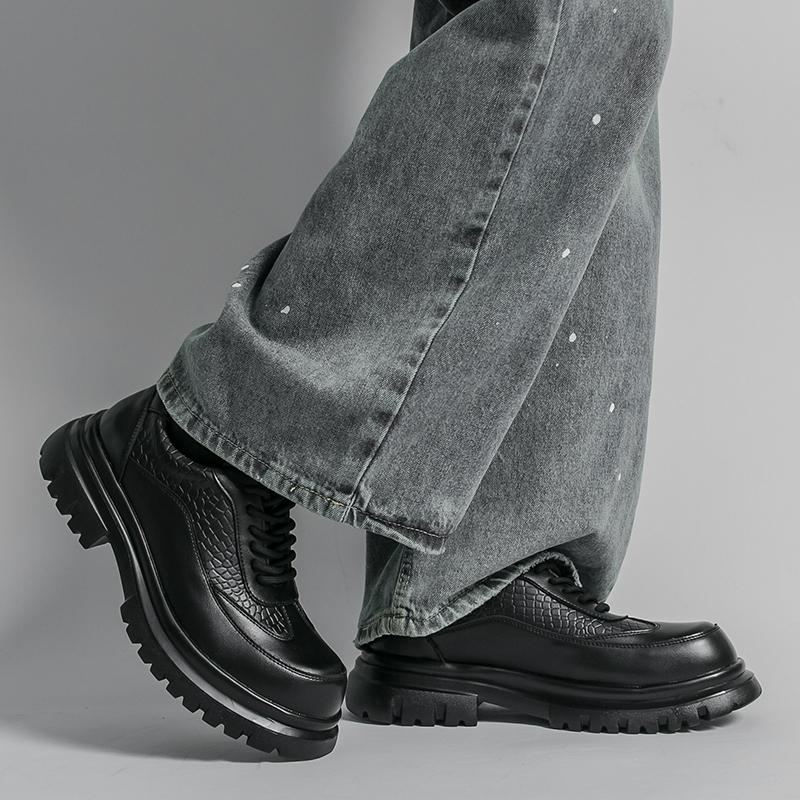 Herren Punk Stiefel Brogues Business Aufzugsschuhe Schwarze Braune Lederschuhe Dicke Sohle Plateau Schuhe Übergröße