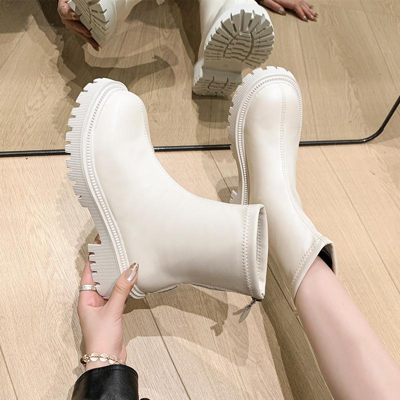 

Skinny boots 2025 new autumn and winter velvet thin velvet thick-soled small fried street Martin boots women s British style large size 42