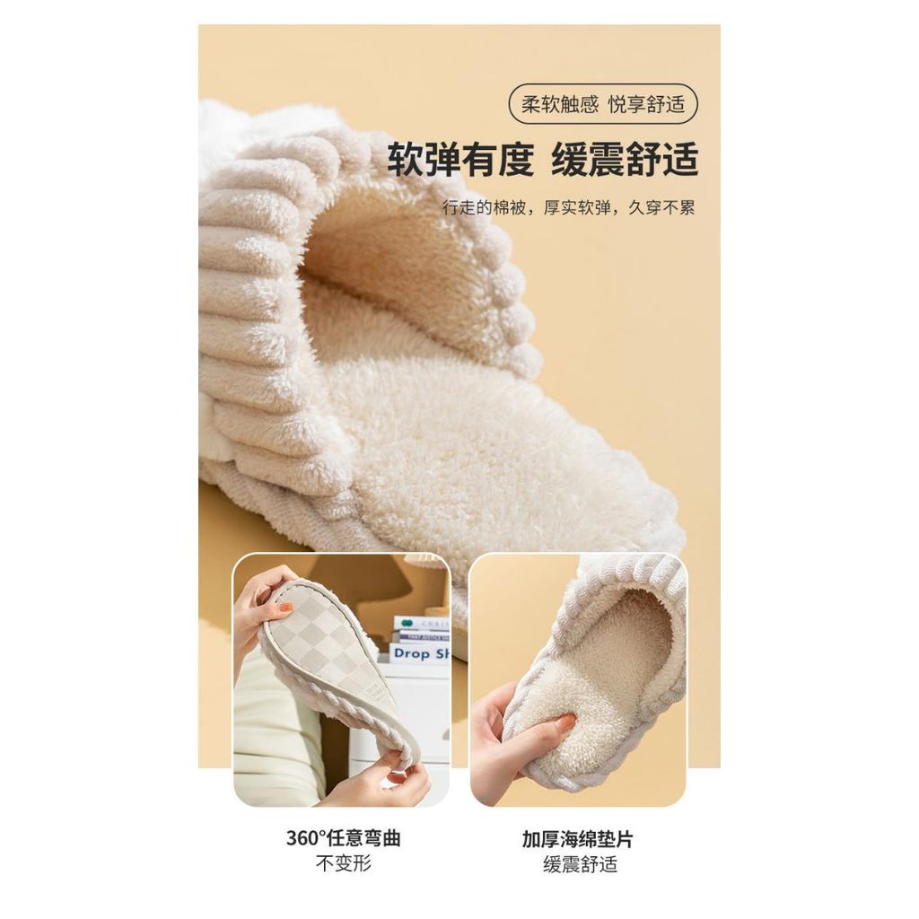 Cotton Slippers for Women In Winter, Suitable for Home Use In Spring and Autumn, Warm and Non Slip Indoors, with Plush Fur for Men
