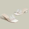 Women Slippers Fashion Square Head Designer High Heel Slippers PVC Transparent Slippers for Women Sweet Bow French Style Slipper