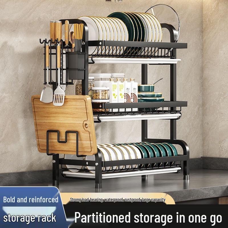 Składany dwupoziomowy kuchenny stojak do suszenia naczyń w stylu nordyckim