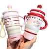 Pink Girl Heart Insulated Travel Mug With Handle And Straw For Daily Hydration