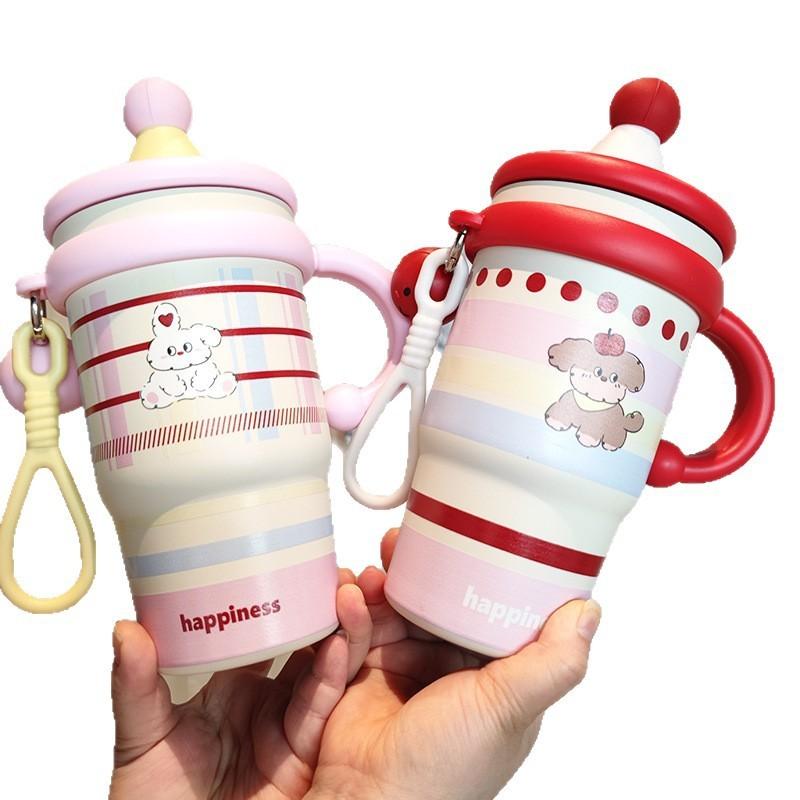 Pink Girl Heart Insulated Travel Mug With Handle And Straw For Daily Hydration