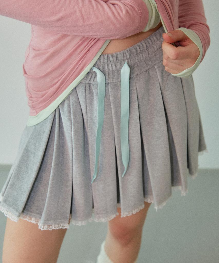 WOVEMENT Pleats Velor Mini Skirt Gray Wbdfsk003Gr