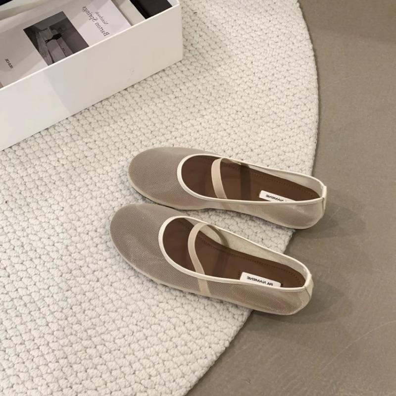 Fashion Designer Autumn Women Mesh Fabric Ballet Flat Shoes Fashion Shallow Elastic Band Ladies Comfort Soft Sole Mary Jane Shoes