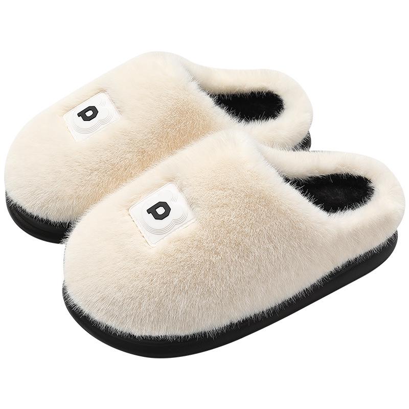 Women's Plus Velvet Fuzzy Slippers: Warm Cotton, Non-Slip Thick Sole, for Men & Women, Perfect for Autumn & Winter