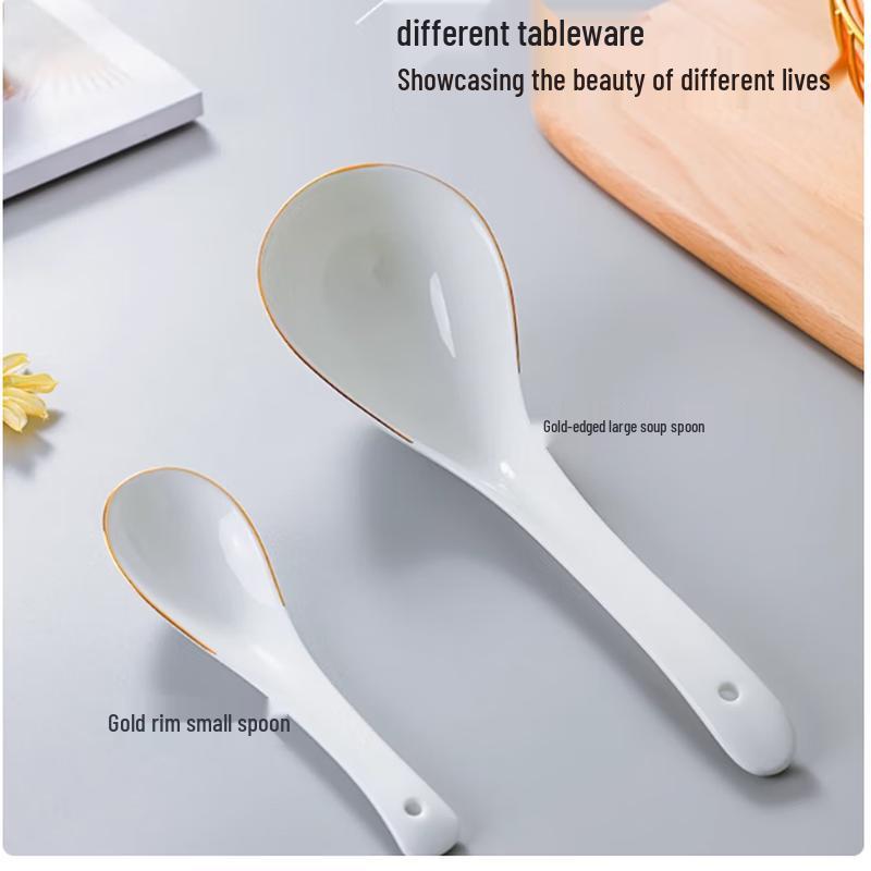 Tai Shun Gold-Rimmed Ceramic Soup Spoon