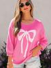 2025 Winter Women's Bow Print Loose Round Neck Sweater: European American Fashion Trend