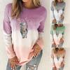 Damemote Katt Løse Langermede Topper Bluse Gradient Sweatshirt