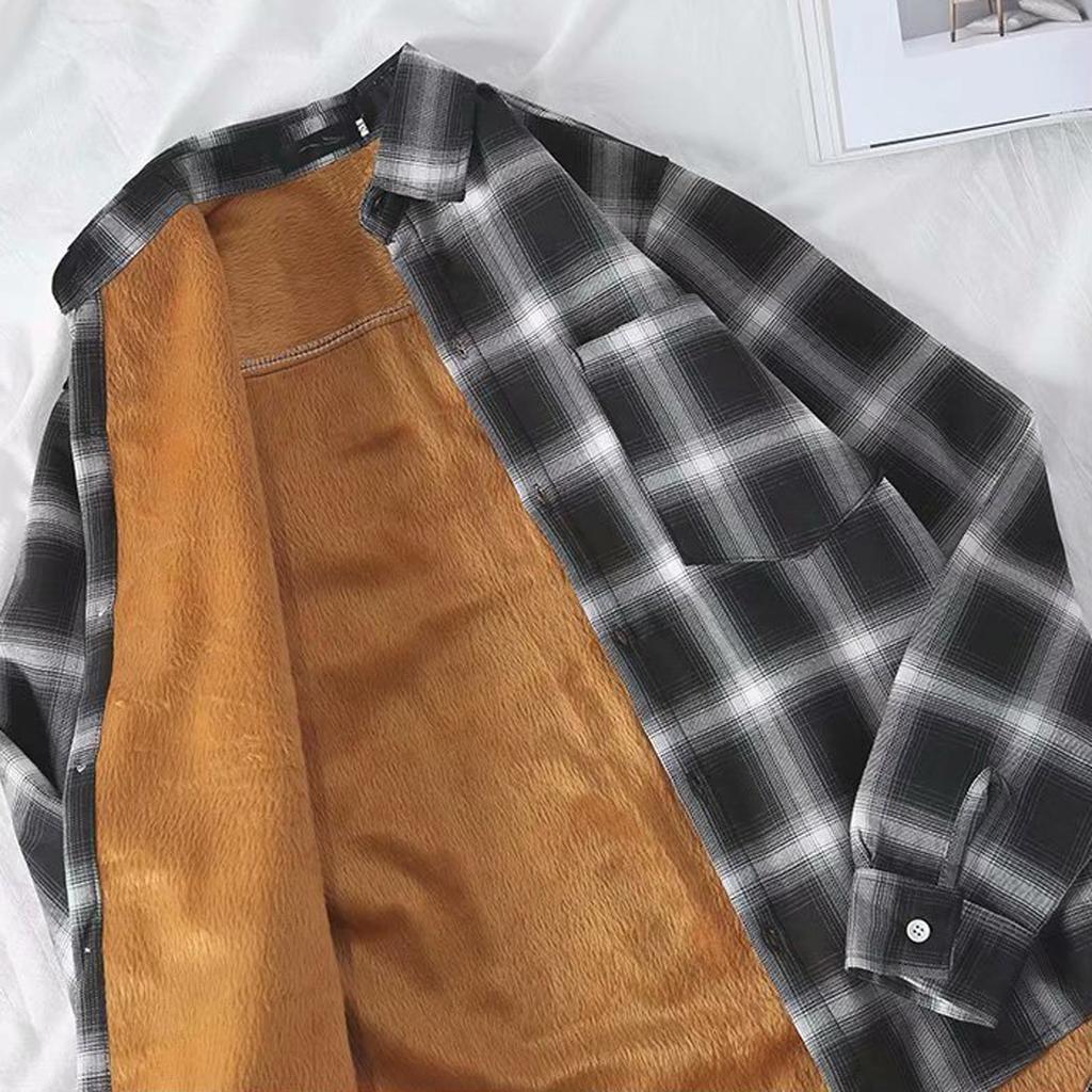 Women's Warm Plaid Shirt Autumn And Winter Long Sleeve Buttons Up Jacket Soft Lined Flannel Coat With Pockets