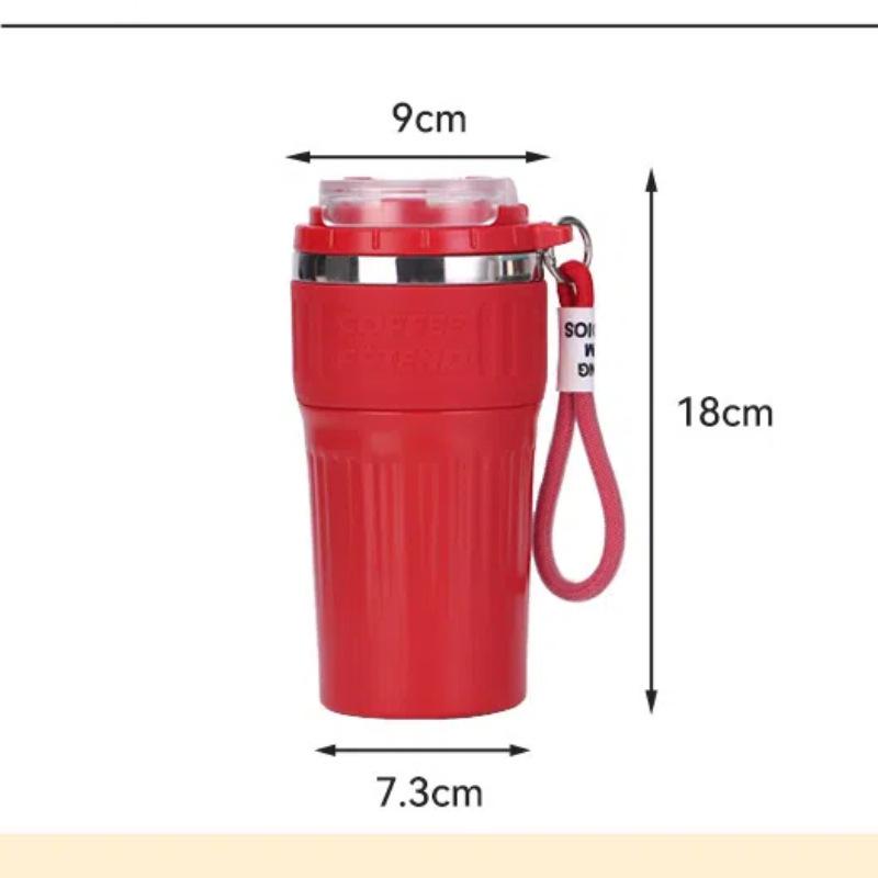 Portable Insulated Ceramic Liner Coffee Cup with Straw - Unisex Light Luxury Style for Office and Car