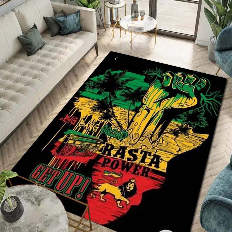 Bob Marley Music Print Flannel Area Rug Non‑Slip Floor Mat For Couch Bedroom Game Room Living Room Home Holiday Decor Gift