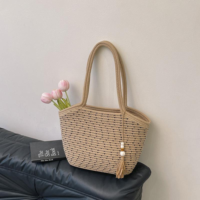 New Cotton Rope Woven Bag New Chinese Antique Hand-woven Flower Ear Handbag Portable Large-capacity Tote Women's Bag