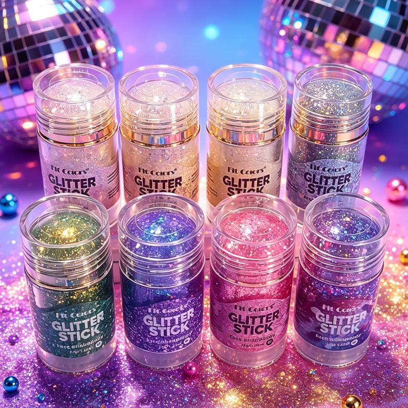 Sparkling Sequins Glitter Gel Stick 8 Colors Sequin Body Glitter Cosmetic Stick Hair Glitter Stick Festival Makeup for Christmas