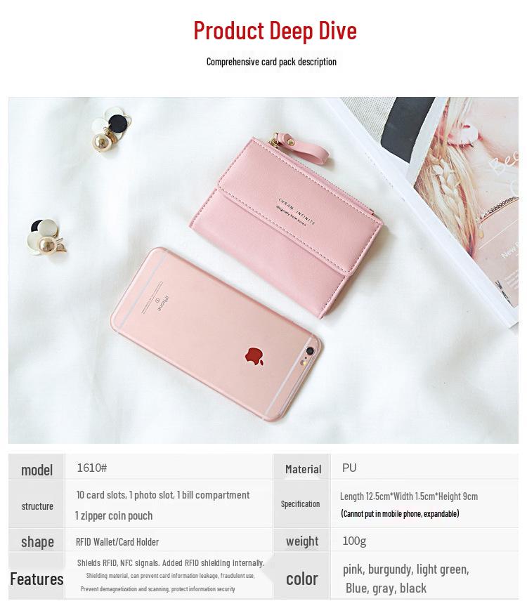 2024 Koreanischer Stil Damen RFID Diebstahlschutz Einfarbig Kurze Geldbörse