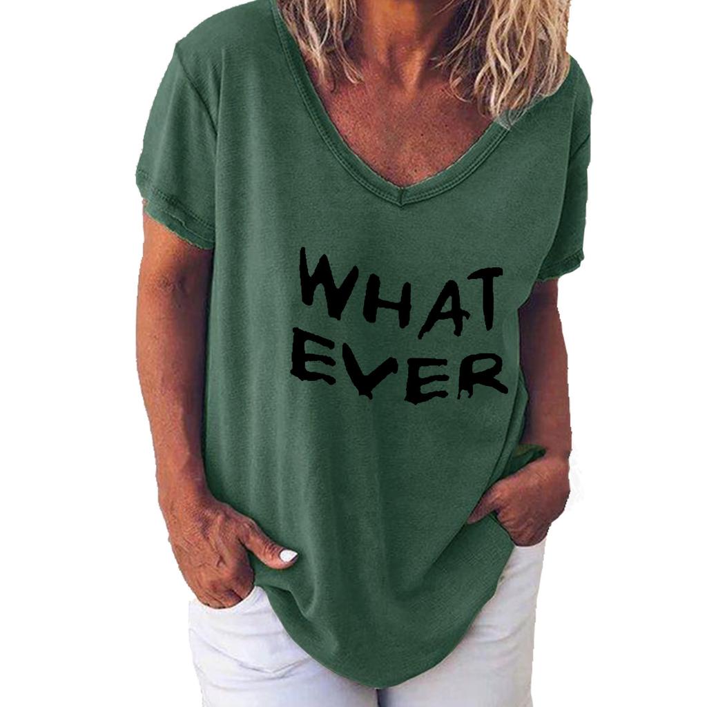 T-shirt 3D Stampate con Lettere Taglie Forti T-shirt Moda Donna Scollo a V Manica Corta T-shirt