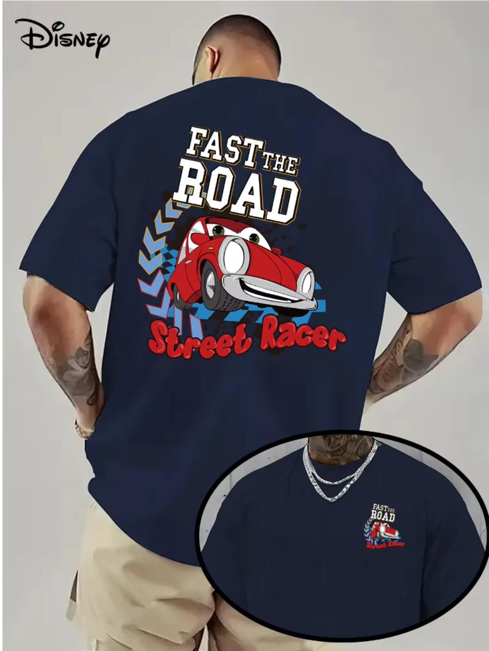 

202526 Summer Disney Cartoon Car Printed Pure Cotton Tshirt Fashionable Loose and Casual Shortsleeved Unisex 4XL