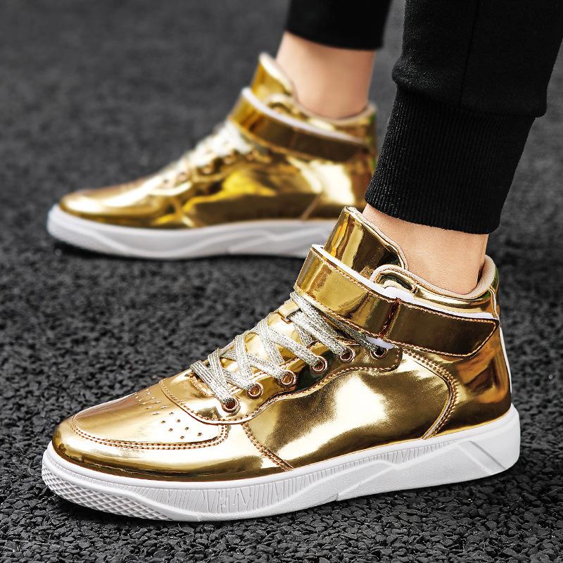 Large size men's shoes 2025 spring new mirror board shoes youth trend student high top sports and leisure shoes