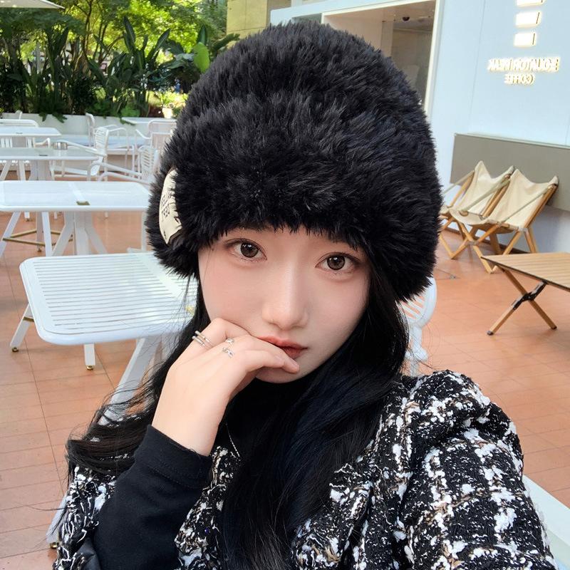 Plush Hat Women's Winter Thickened Warm Face Small Ear Protection Knitted Hat Cold Warm Big Head Circumference Wool Hat