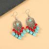 Retro ethnic style fringed earrings blue and red simple long bohemian earrings vacation style women's Tibetan silver earrings
