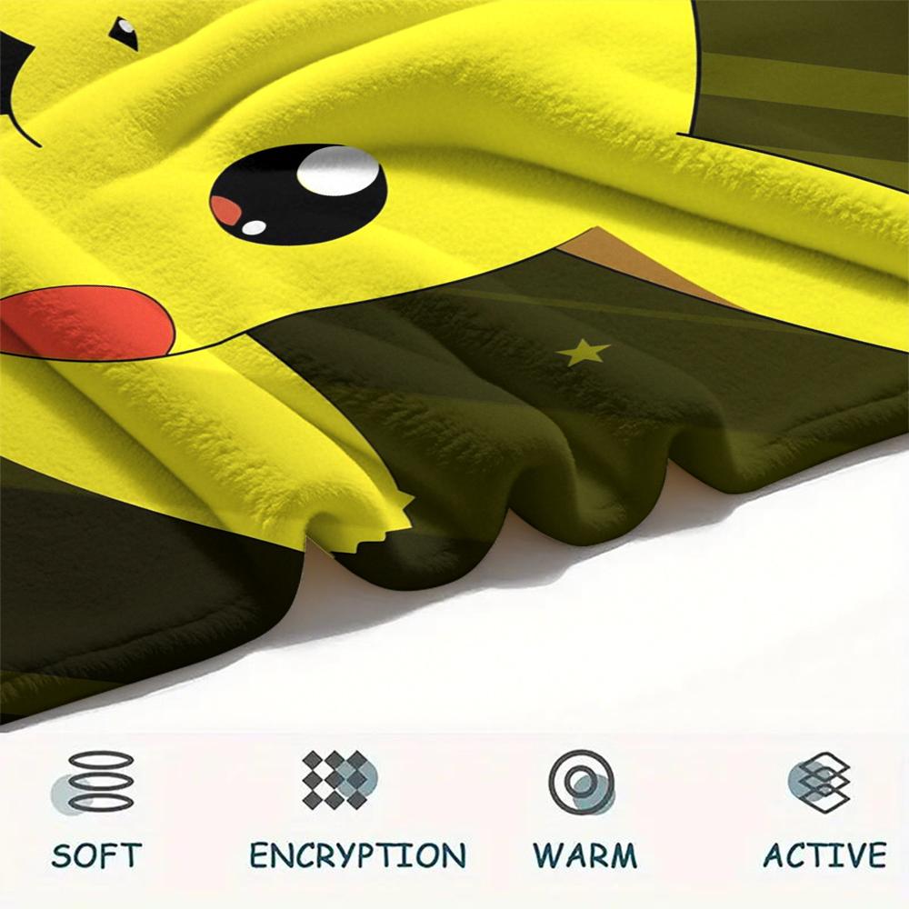 Cartoon Pikachu pattern Flannel Blanket, High quality Comfortable for All Seasons, Home Decor, Warmth and Comfort, Perfect for Gifts.