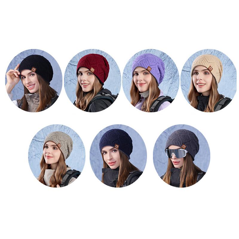 Winter Warm Hat Women's Big Head Hat Outdoor Coldproof Ear Protection Knitted Wool Hat
