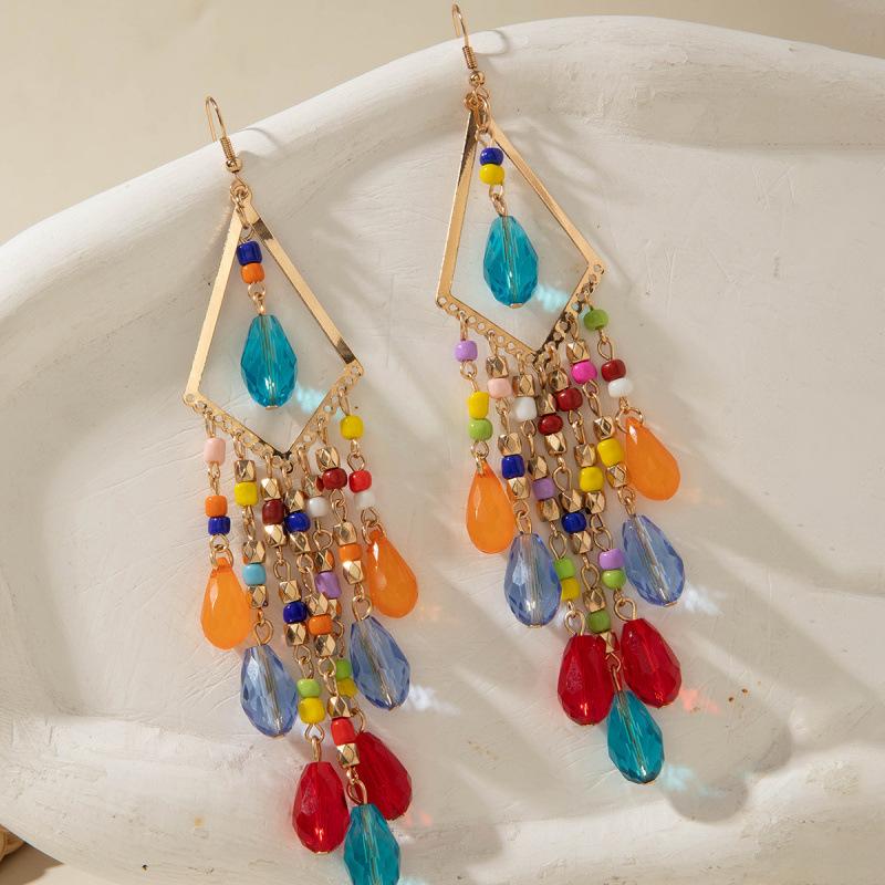 Accessories, Retro Ethnic Style Earrings, Exaggerated Temperament, Long Water Drop Fringed Earrings, Earrings.