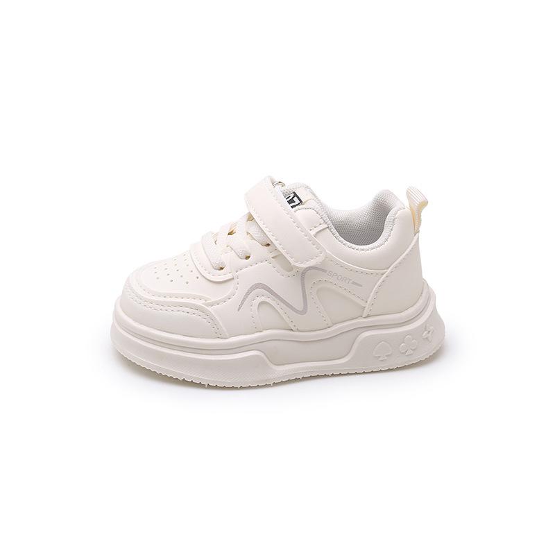 Children's anti-kick little white shoes 2025 spring boys' leather shoes baby soft-soled toddler board shoes Korean version of girls' sports shoes