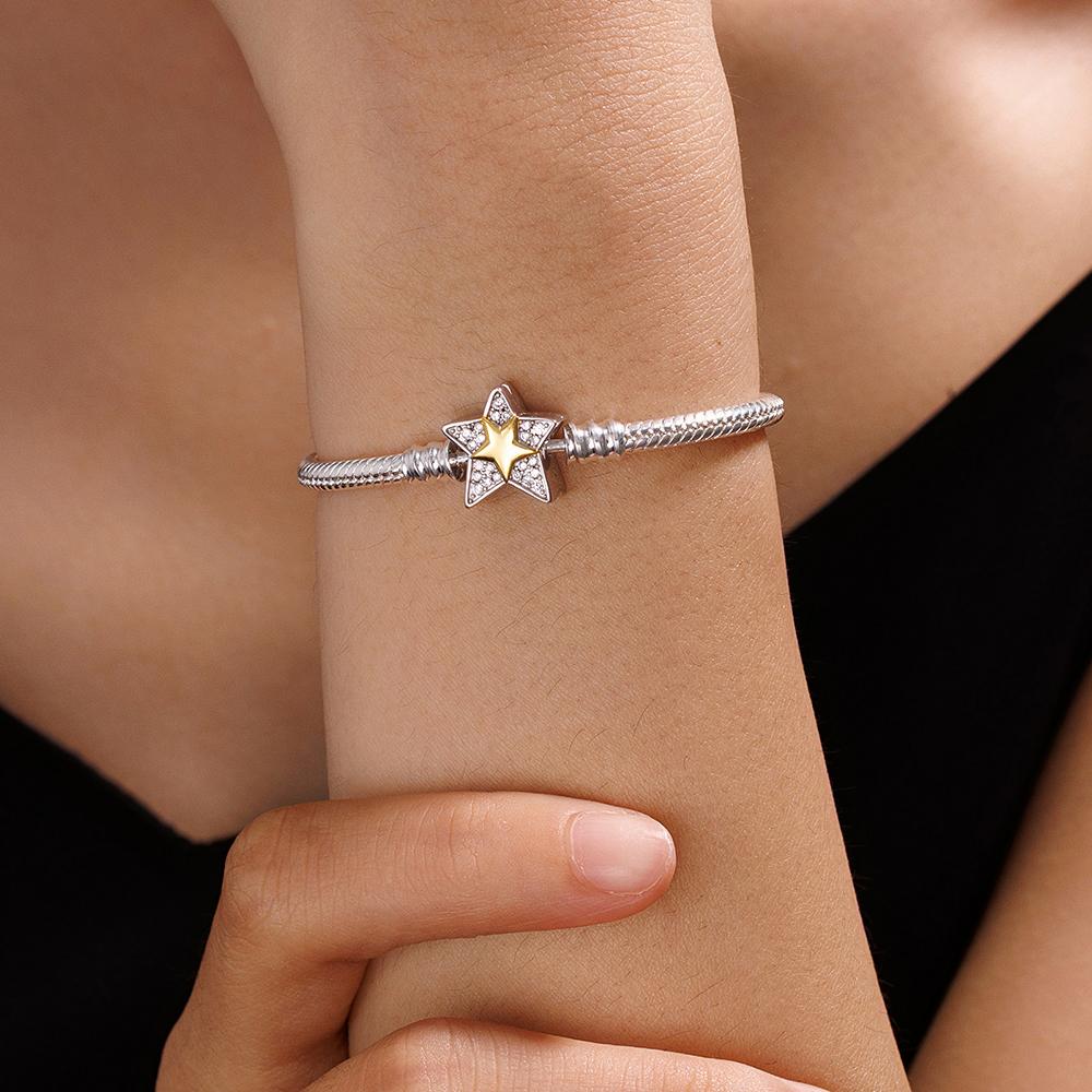 925 Silver Star Charm Bracelet Multicolored Beaded Jewelry DIY Gift for Women Handmade Original Design