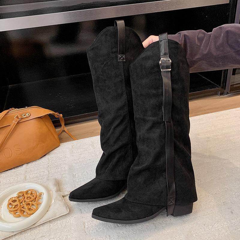 Mode Neuer Stil Mode Winter Streetstyle Spitzschuh Kniehohe Stiefel Damen Niedrige Absätze Schuhe Weibliche Lange Stiefeletten Zapatos De Mujer