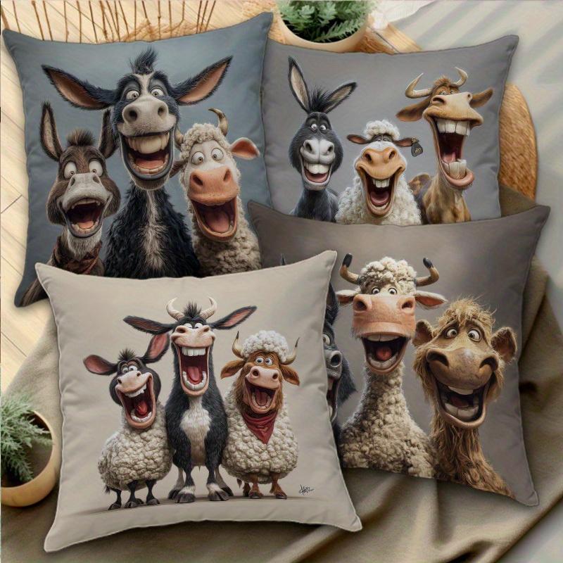 2D Flat Printing Funny Farm Animals 2D Flat Printing Cushion Covers Polyester Pillowcase Sofa Decorative Cushion Cover