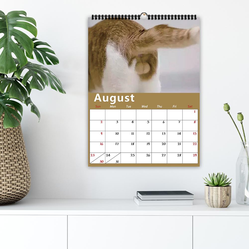 1pc Funny Cat Butt Wall Calendar - Pet Cat Theme, 12 Different Designs, Suitable As a Gift for Birthdays, Christmas and New Year