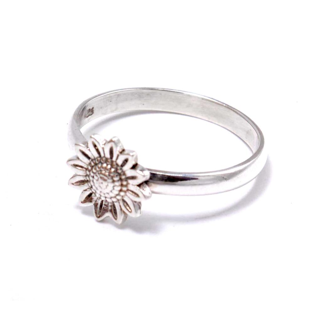 Anillo de plata de ley 925 con girasol, joyería hecha a mano para mujer