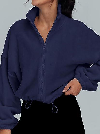 2025 European and American foreign trade cross-border women s clothing Amazon popular fleece sports jacket stand-up collar fleece zipper jacket S тёмно-синий