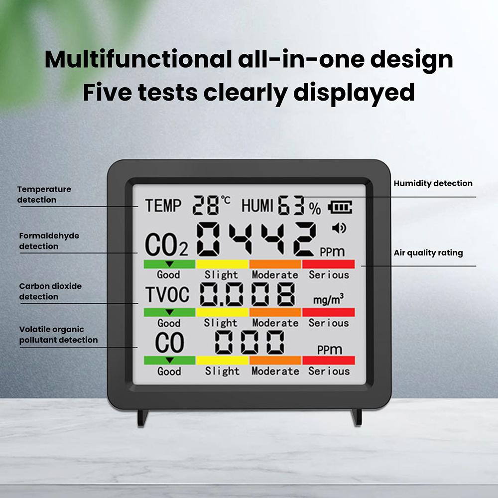 5 in 1 air quality detector Temperature Humidity Gauge Meter Monitor CO2,HCHO,TVOC formaldehyde volatile carbon dioxide tester