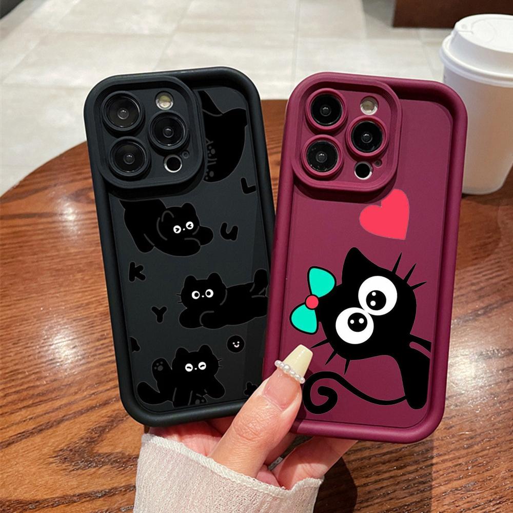 LZ11 cat Cute art design Silicone Phone Case for iPhone 11 13 14 15 16 Pro Max 7 8 16 Plus 12 mini XS Max XR Shockproof Back Cover