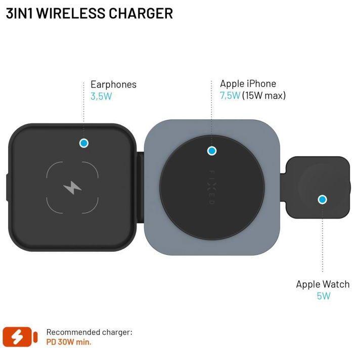 Wireless Charger - FIXED - MagFlex ALU 3-in-1 - MagSafe 15W - USB-C - Undervoltage Protection