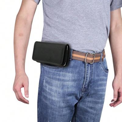 Horizontal Bag 6G Leather Case, Card Insert Oxford Cloth Nylon Fabric Wear Belt, Universal Fanny Pack