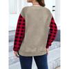 Plus Size - Women'S Plus Size Christmas Tree Hollow-out Print Sweatshirt - Red & Black Plaid Patchwork Design, Loose Fit Crewneck Long Sleeve Top
