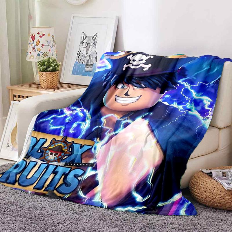 HD B-Blox Fruit 3D Cartoon Game Gift Blanket,Soft Throw Blanket for Home Bedroom Bed Sofa Travel Picnic Office Cover Kids