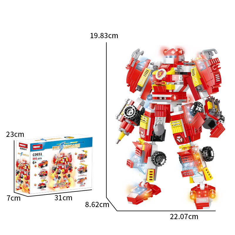 Woma Toys C0651 Transforming Robot 13 In 1 Fire Rescue Car Building Block Brick Toy Set for Kids